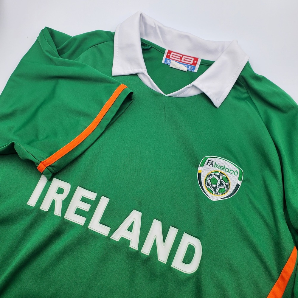 EB Sports Ireland Soccer Jersey Mens Green Orange FAI Football Shirt Medium